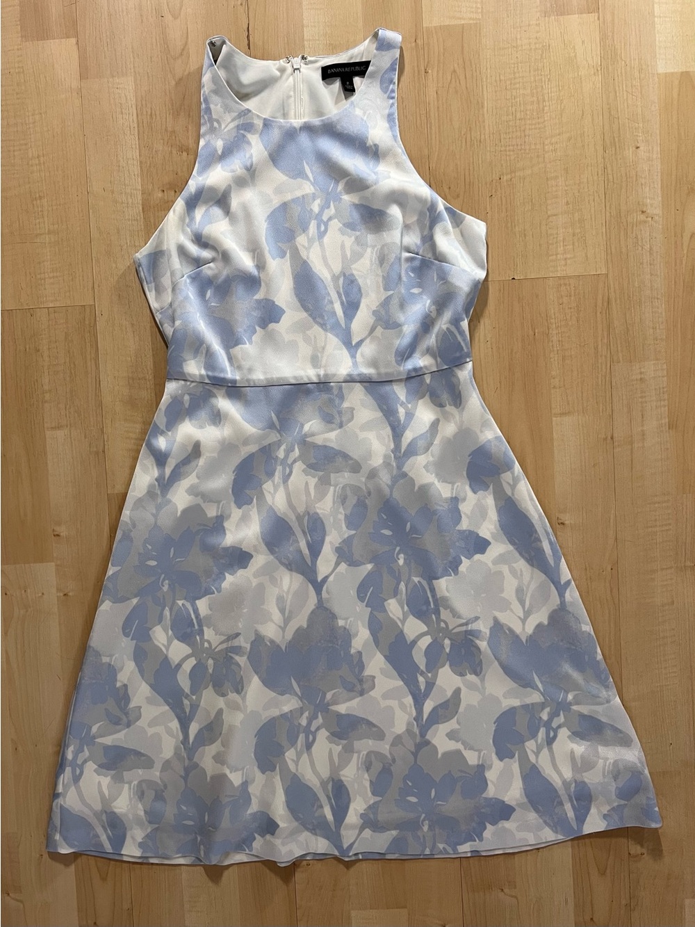 Banana Republic Blue White Floral Halter Mini Dress Fit And Flare Size 2 Summer - Picture 2 of 6